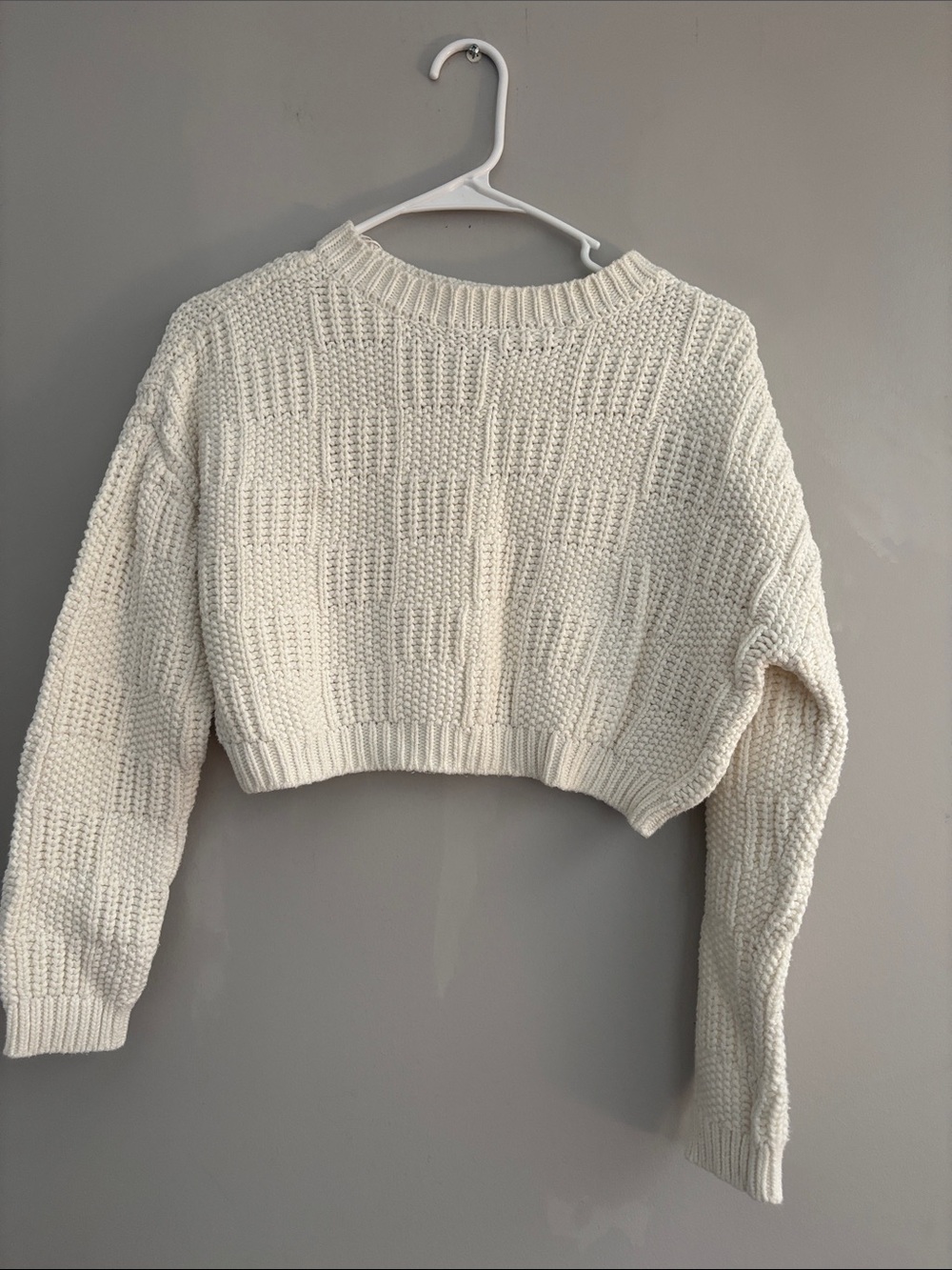 Cropped Crewneck Sweater - Women's Cream Knit Pullover